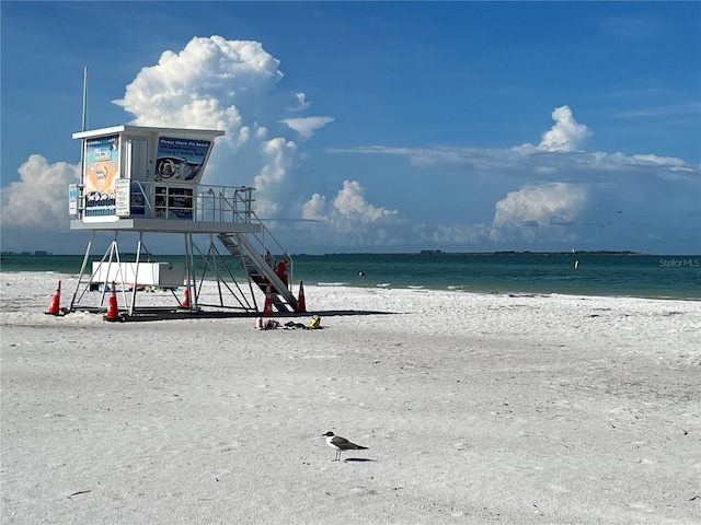 view of water feature featuring a beach view