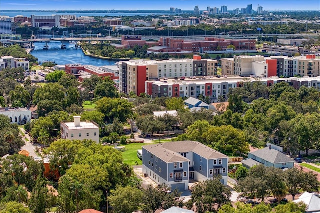 aerial view with a water view