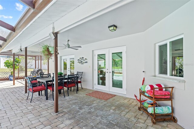 view of patio / terrace with french doors and ceiling fan