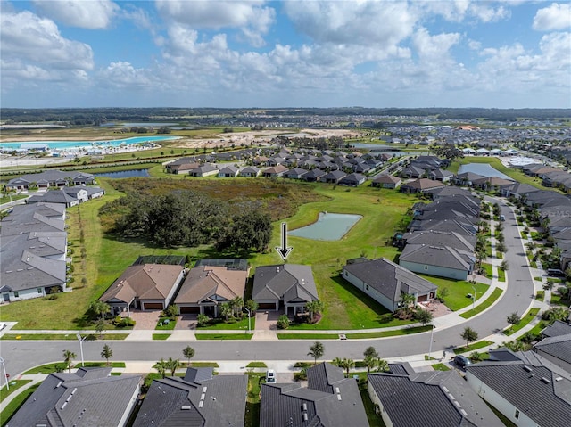 aerial view with a water view