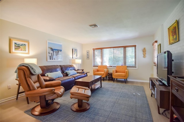 living room featuring light colored carpet