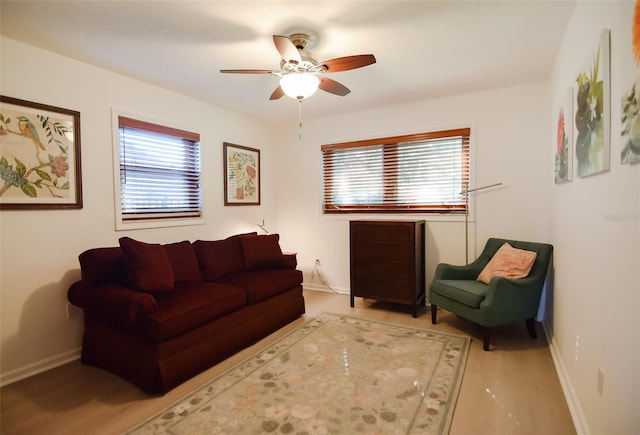 living room with ceiling fan