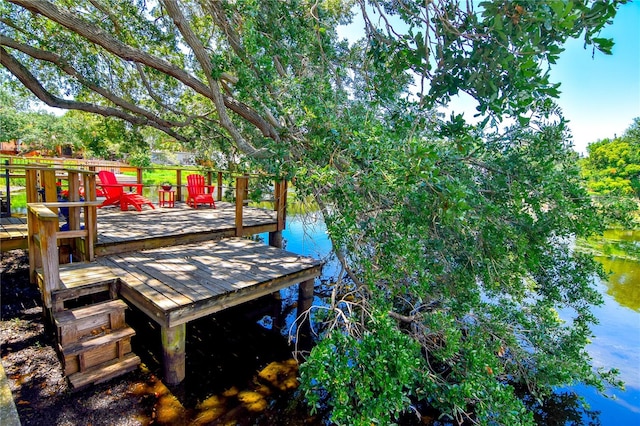 dock area featuring a deck with water view