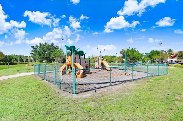 view of play area featuring a yard