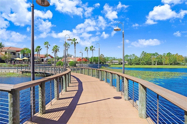 view of dock featuring a water view