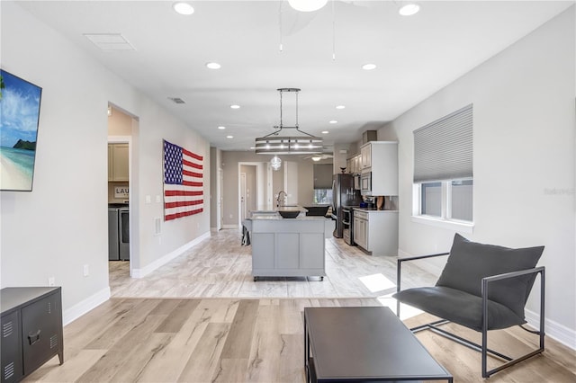 living room with light wood-type flooring