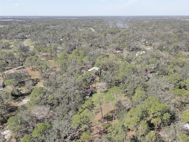 birds eye view of property featuring a forest view