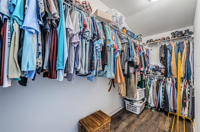 spacious closet featuring dark hardwood / wood-style floors