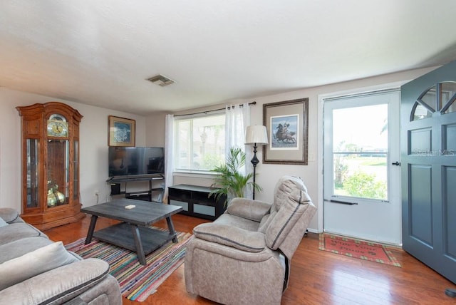 living room with hardwood / wood-style floors