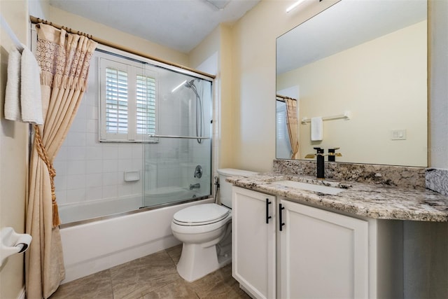 full bathroom with vanity, toilet, and shower / bath combo with shower curtain