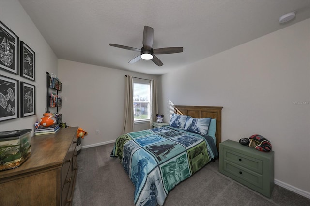 bedroom with carpet floors and ceiling fan