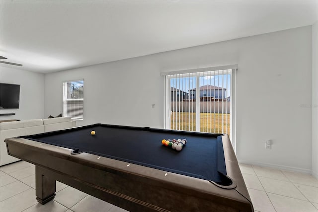 recreation room with light tile patterned flooring and pool table