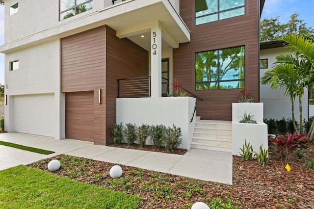 exterior space with a garage