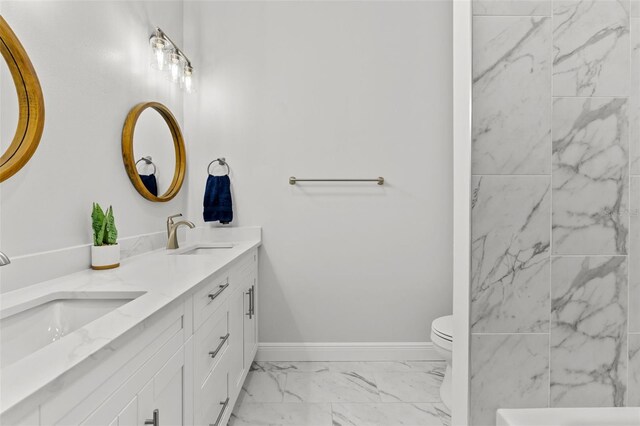 4586 Hickory Oak Dr, Brooksville, FL 34601 - bathroom with marble finish flooring, double vanity, toilet, and baseboards