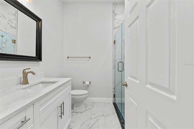 4586 Hickory Oak Dr, Brooksville, FL 34601 - full bath with marble finish floors, vanity, a marble finish shower, toilet, and baseboards