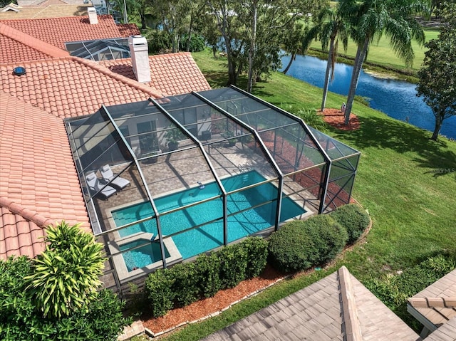 aerial view with a water view