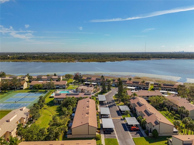 aerial view with a water view