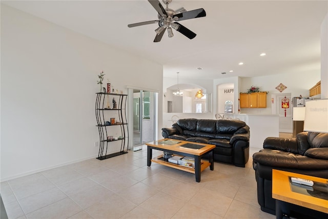 2152 SE Harding St, Port Saint Lucie, FL 34952 - living area featuring ceiling fan, recessed lighting, light tile patterned flooring, and a chandelier