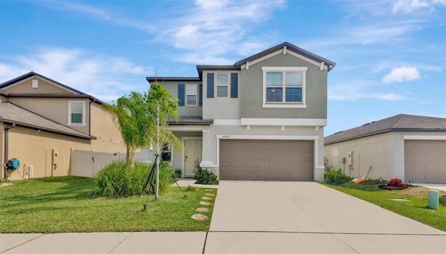 front facade with a front yard and a garage