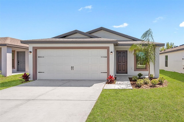 15108 Chimney Swift Rd, Weeki Wachee, FL 34614 - ranch-style house with a garage, stucco siding, driveway, and a front lawn