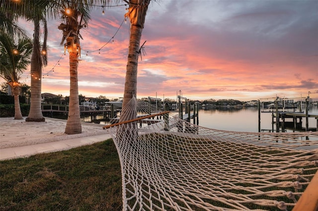 view of dock featuring a water view