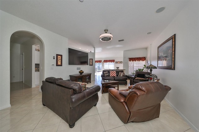 living room featuring light tile patterned floors