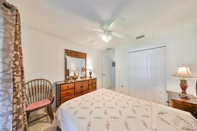 bedroom featuring a closet and ceiling fan