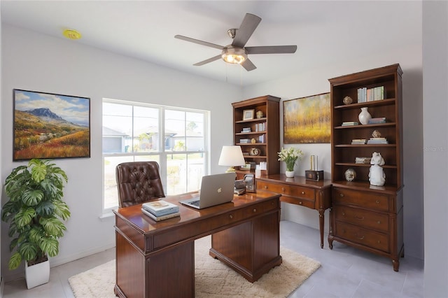 office space with ceiling fan