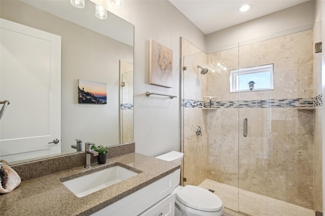 339 55th Ave, St Pete Beach, FL 33706 - full bath with toilet, a stall shower, vanity, and recessed lighting