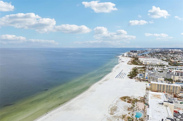 bird's eye view with a water view and a view of the beach