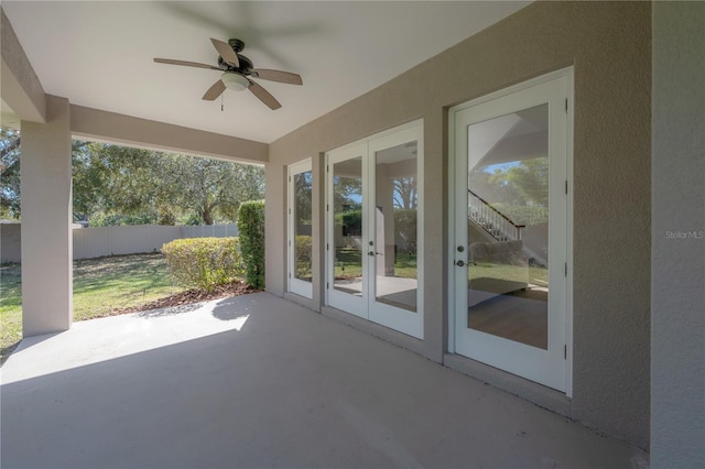 view of patio / terrace with french doors and ceiling fan