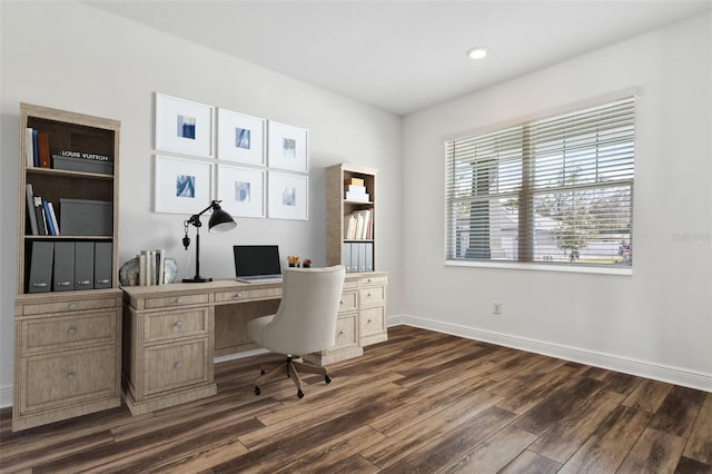 office space with dark hardwood / wood-style floors