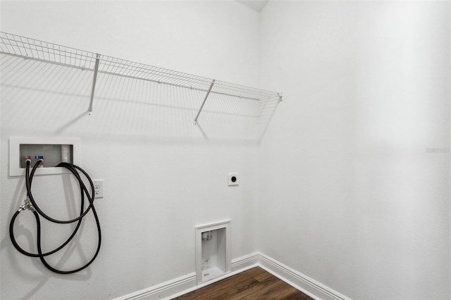 laundry room featuring hookup for an electric dryer, hookup for a washing machine, and hardwood / wood-style flooring