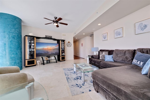 living room with ceiling fan