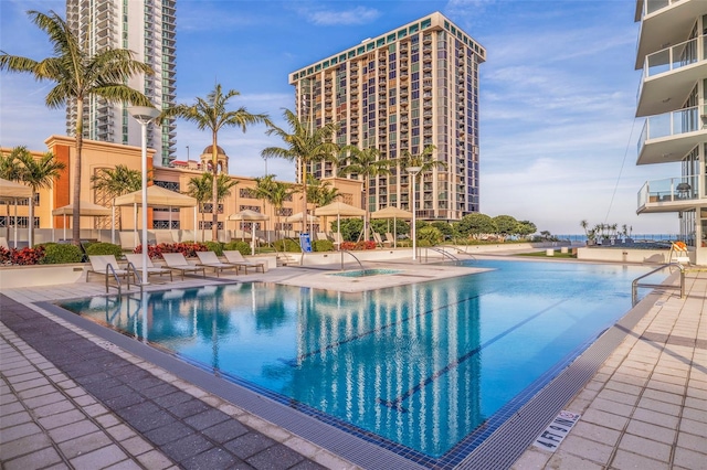 view of pool featuring a patio area