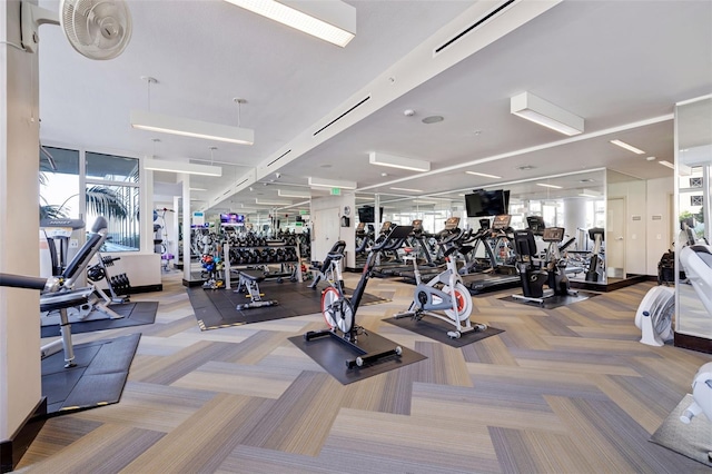 gym with light carpet