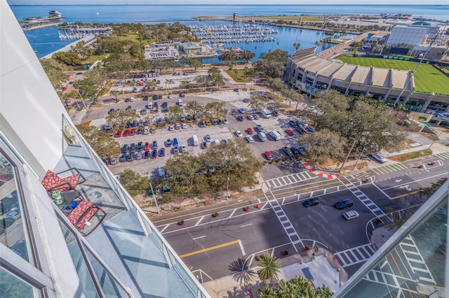 bird's eye view featuring a water view