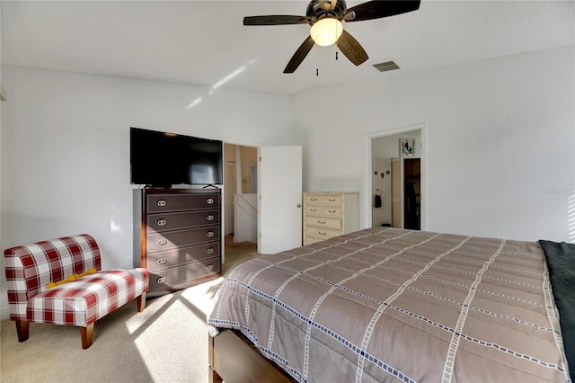 bedroom featuring ceiling fan and carpet flooring