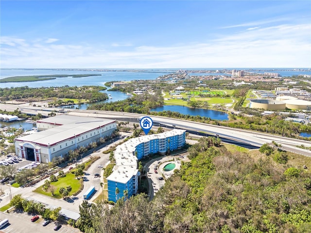 aerial view with a water view