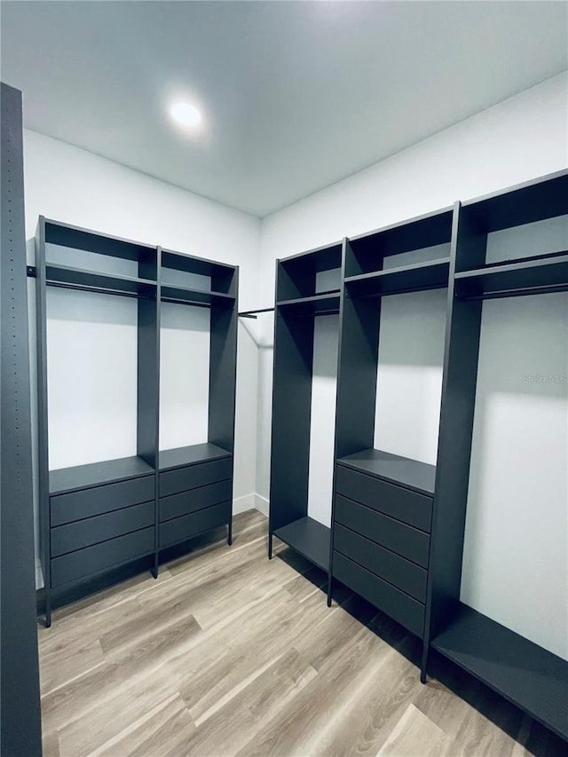 walk in closet with hardwood / wood-style flooring