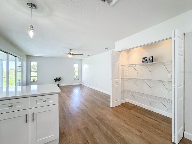 kitchen with white cabinetry, hardwood / wood-style flooring, and a healthy amount of sunlight