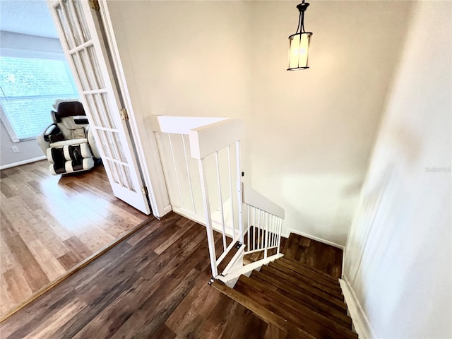 stairs with hardwood / wood-style floors