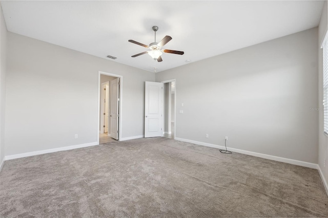 unfurnished bedroom with carpet flooring and ceiling fan