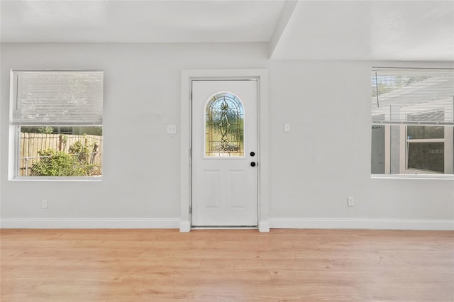 entrance foyer with light hardwood / wood-style floors and a healthy amount of sunlight