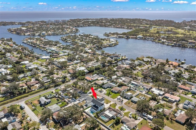 aerial view with a water view