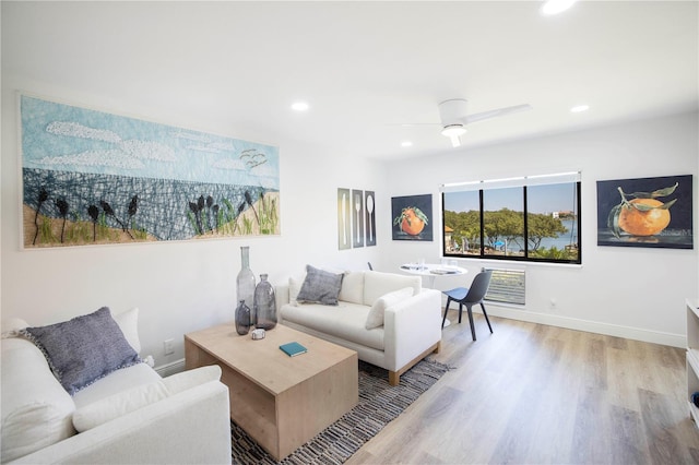 1515 Pinellas Bayway S Unit B28, Tierra Verde, FL 33715 - living room with recessed lighting, wood finished floors, baseboards, and a ceiling fan