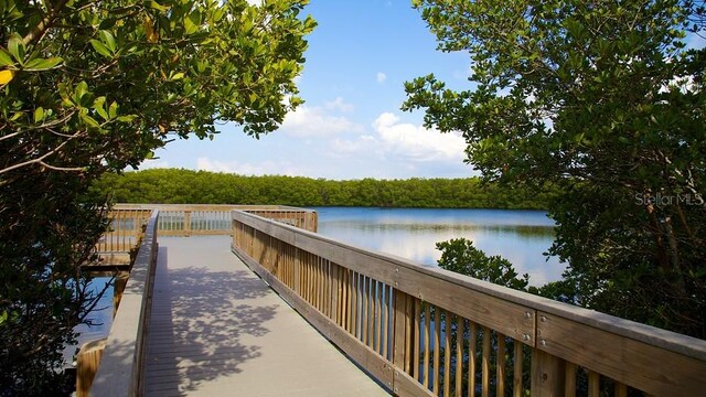 dock area with a water view