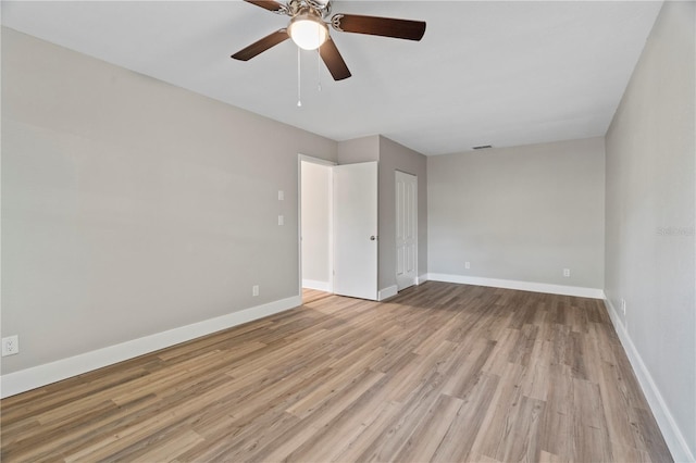 spare room featuring light hardwood / wood-style floors and ceiling fan