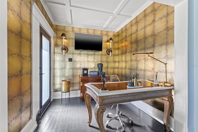 bar with a wealth of natural light and dark hardwood / wood-style flooring