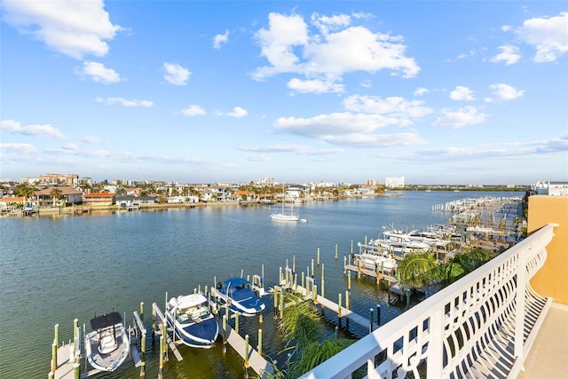 property view of water with a boat dock